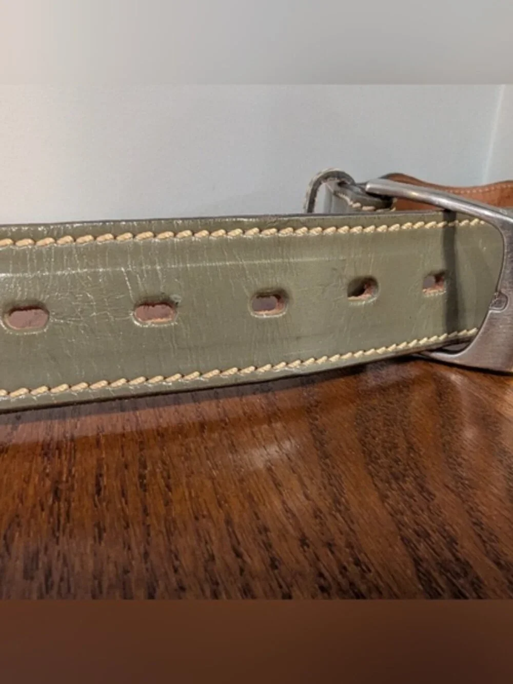Brushy Creek Vintage green Leather curved Belt  36.5